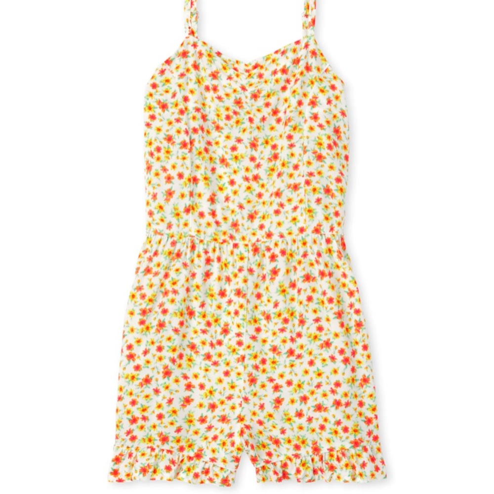 Girls Floral Ruffle Tank Romper